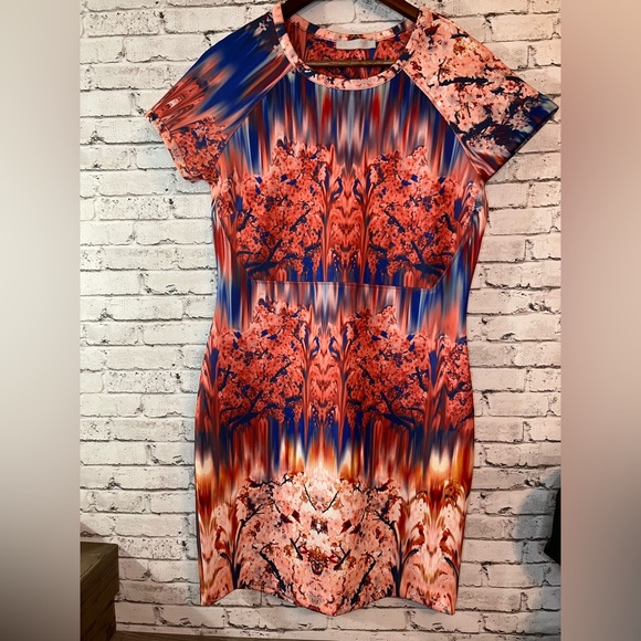 ZARA W&B Collection Cherry Blossom Scuba Dress Large - Picture 3 of 4